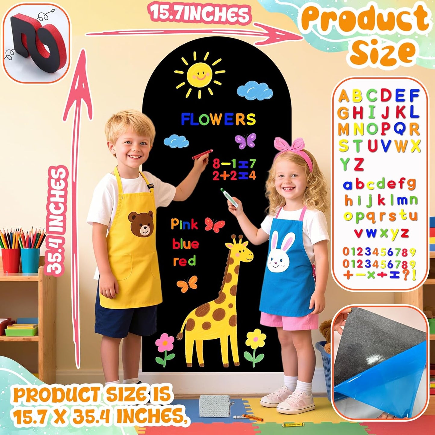 8 PCS Magnetic Wall Decals for Kids Magnetic Chalkboard Peel and Stick Magnet Sheets Board Sticker Tangram Puzzle Self Adhesive Contact Paper Dry Erase Blackboard for Playroom Homeschool 15.7"x10.4"
