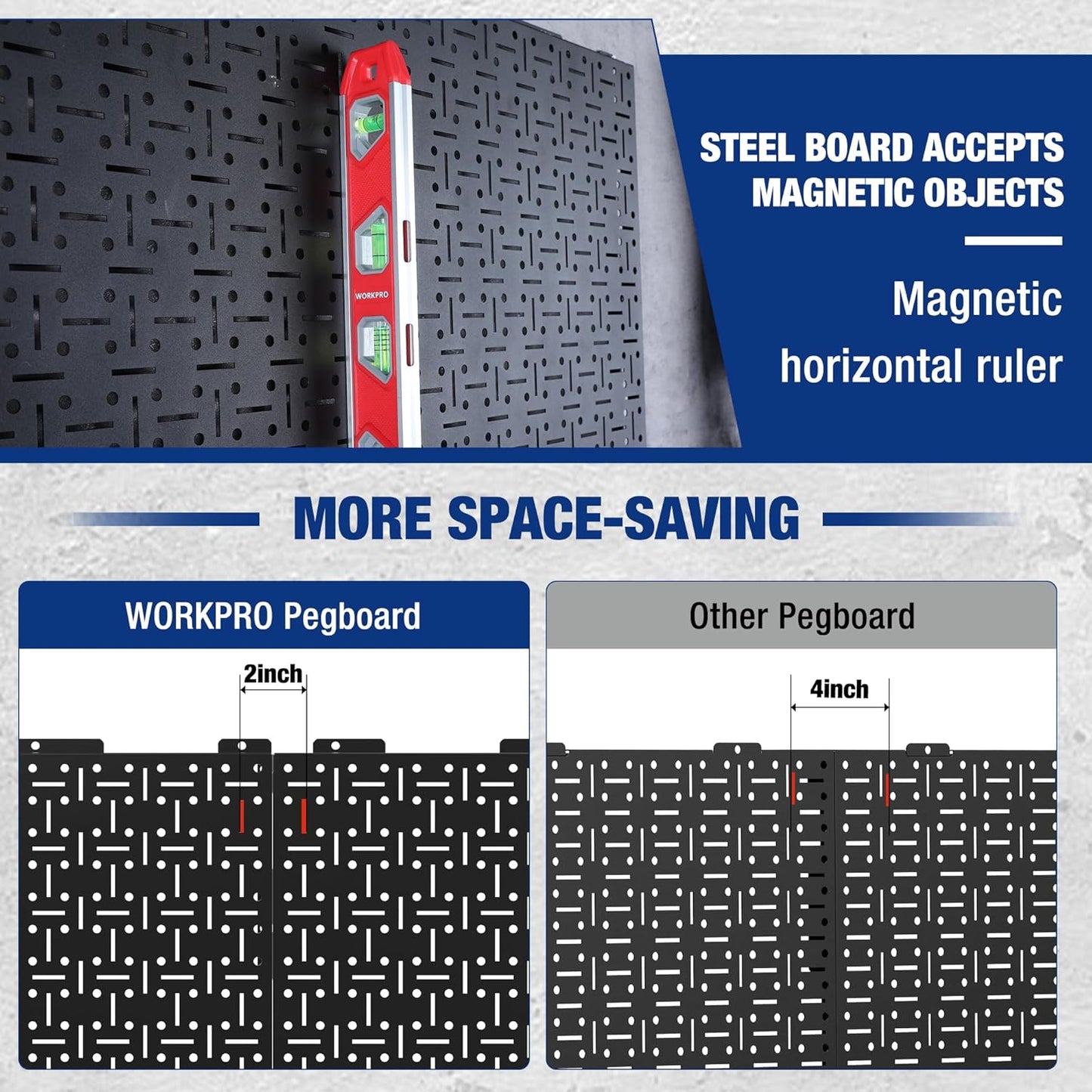 WORKPRO 16”x 16” Metal Peg Board, Foldable Black Pegboard for Wall Organization, Steel Panel with Round Holes & Vertical Slots, Ideal Tool Organizer in Office and Craft Room, 3 Pack