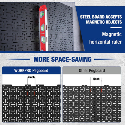 WORKPRO 16”x 16” Metal Peg Board, Foldable Black Pegboard for Wall Organization, Steel Panel with Round Holes & Vertical Slots, Ideal Tool Organizer in Office and Craft Room, 3 Pack