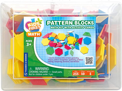 Kids First Math: Pattern Blocks Math Kit w/Activity Cards | 250 Colorful Plastic Geometric Blocks | Explore Geometry, Shapes, Division, Fractions & More | at-Home or Classroom Learning, Ages 3+