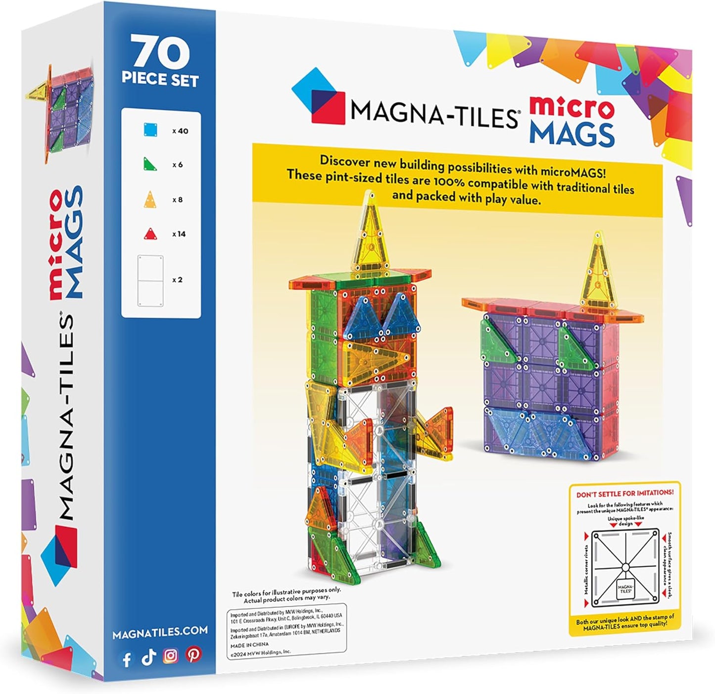 Magna-Tiles microMAGS 70-Piece Deluxe Magnetic Construction Set, The Original Magnetic Building Brand