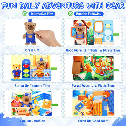 Esjay Busy Book for Toddlers 1-3, Bear Busy Board Montessori Toys, Learning Activities Fine Motor Skills Book, Birthday Gifts 1 2 3 4 Year Old Toddler Baby Girls Boys, Travel Toy for Airplane Car