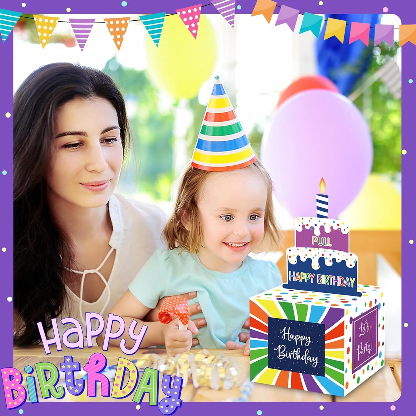 Birthday Money Box for Cash Gift Pull, Surprise Gift Boxes for Money, Money Holder Box with Pull Out Happy Birthday Card and 50Pcs Transparent Bags, Money Gift Ideas for Kids and Adults