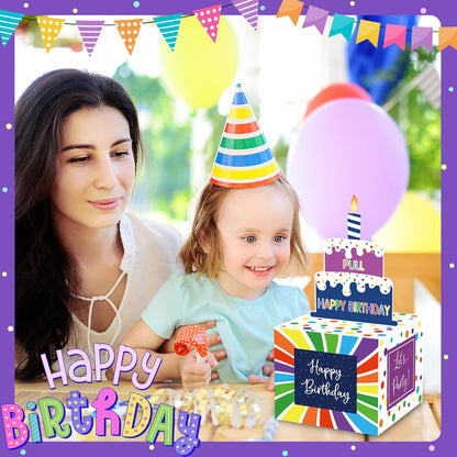 Birthday Money Box for Cash Gift Pull, Surprise Gift Boxes for Money, Money Holder Box with Pull Out Happy Birthday Card and 50Pcs Transparent Bags, Money Gift Ideas for Kids and Adults