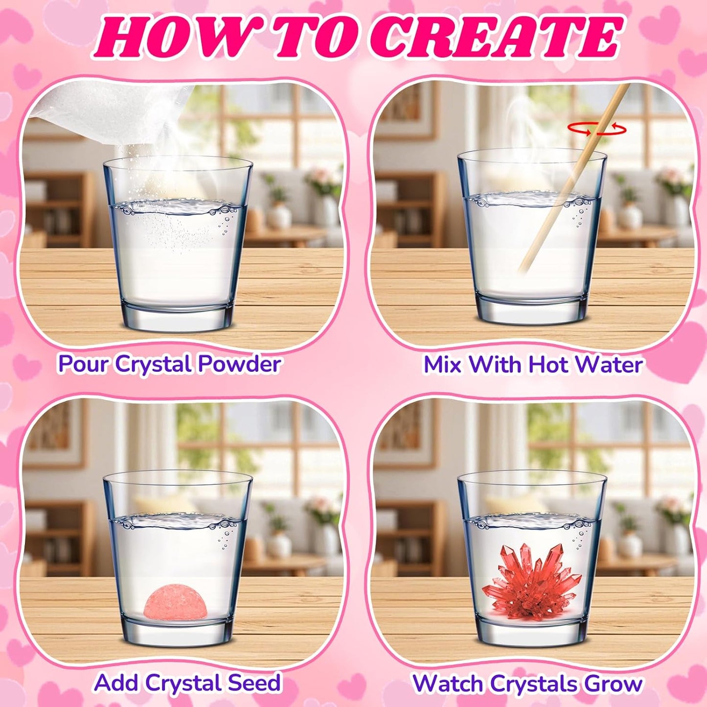 24PCS Crystal Growing Kit Valentines Day Gifts for Kids, Science Kits with Valentines Day Cards for Kids School Exchange STEM Science Experiments Planting Crystal Classroom Party Favors Boys Girls