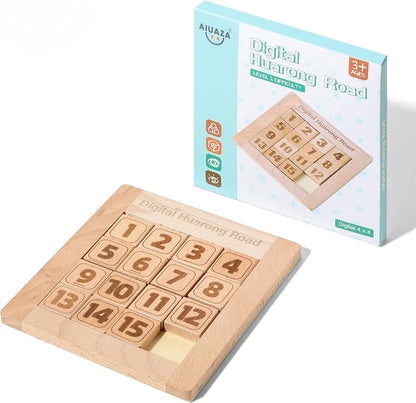 AIUAZA Wooden Number Sliding Puzzle，Brain Teasers Toy Tangram Slide Puzzle Game，Sequential Puzzles Board Game，Educational Toys for Kids and Adults（Number 1-24）