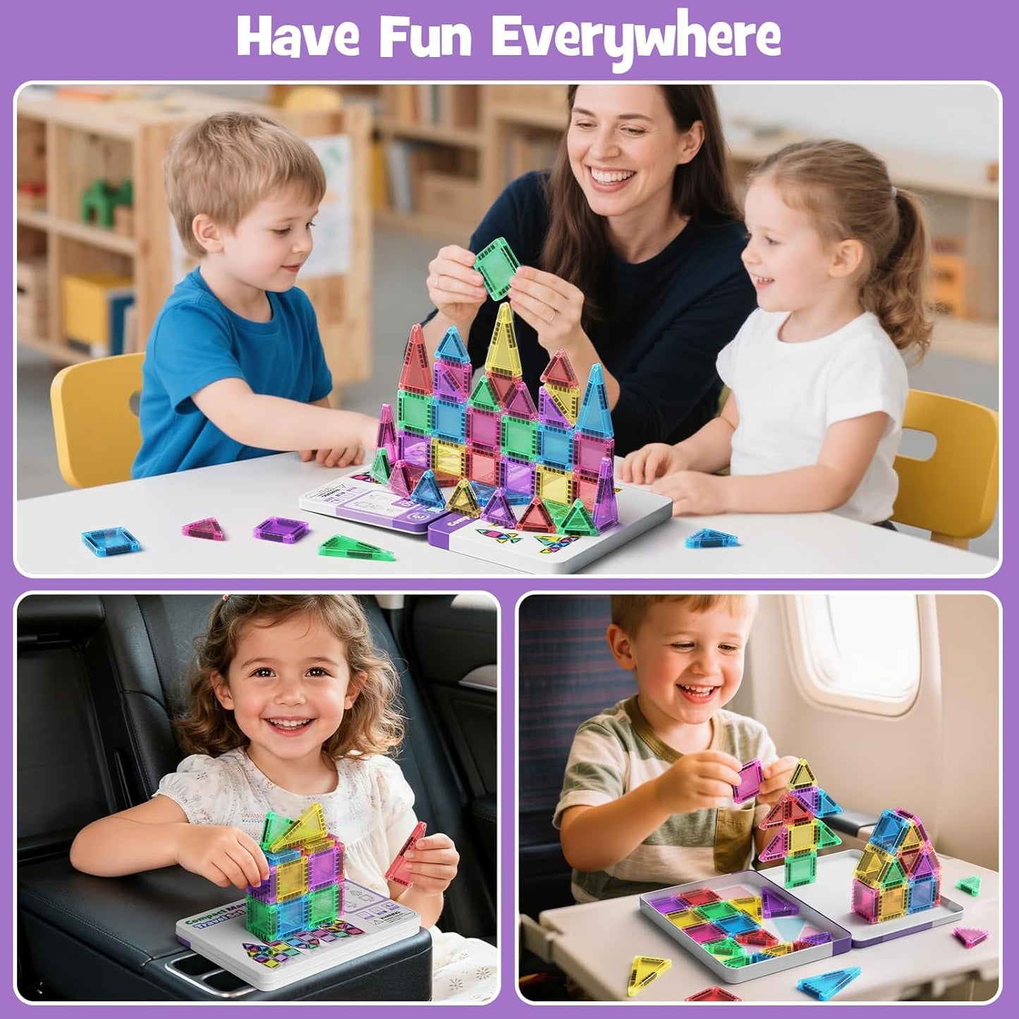 Mini Magnetic Tiles 40PCS Travel Set with Iron Storage Box, Portable STEM Building Blocks for Kids 3-8, Montessori Educational Magnet Toys for Road Trip, Airplane, Car Rides & On-The-Go Play