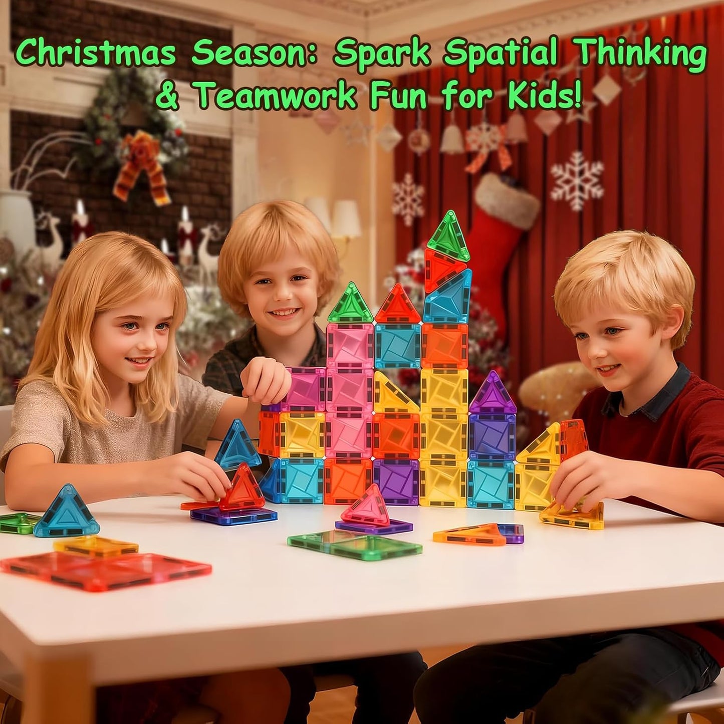 Mini Magnetic Tiles,42PCS Magnetic Building Blocks with Metal Storage Box,STEM Toys for Kids Ages 3+,Sensory Toys for Kids with Autism