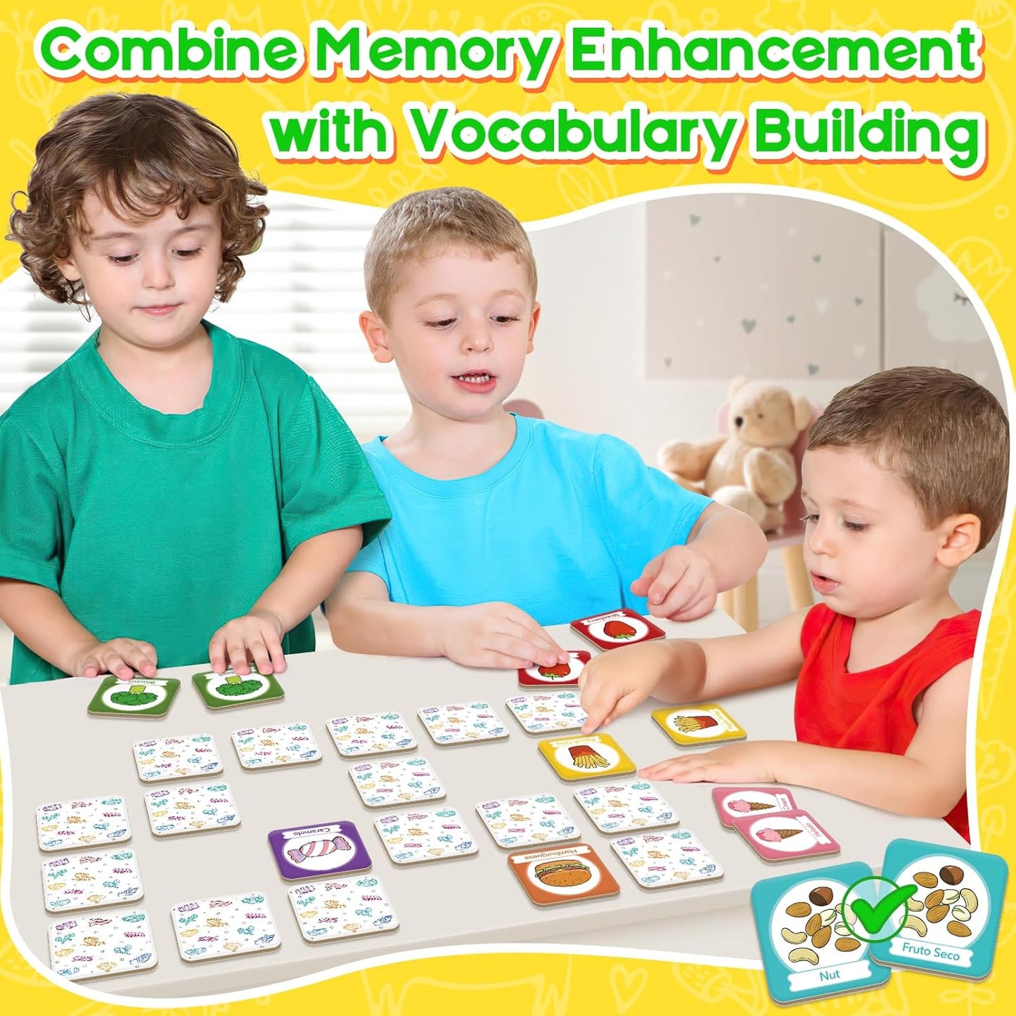 Edulok Memory Card Game, Toddler Match Game, Learn Spanish for Kids, Bilingual Flash Cards, Learning Toys for 4 Year Old, Preschool Learning Activities, Homeschool Supplies, Kindergarten Toys