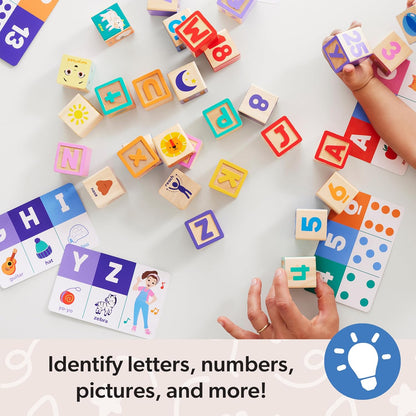 Melissa & Doug Ms. Rachel Letter, Number, and Game Wooden Learning Blocks with Activity Cards for Girls and Boys Toddlers Ages 18 Months+ - FSC Certified