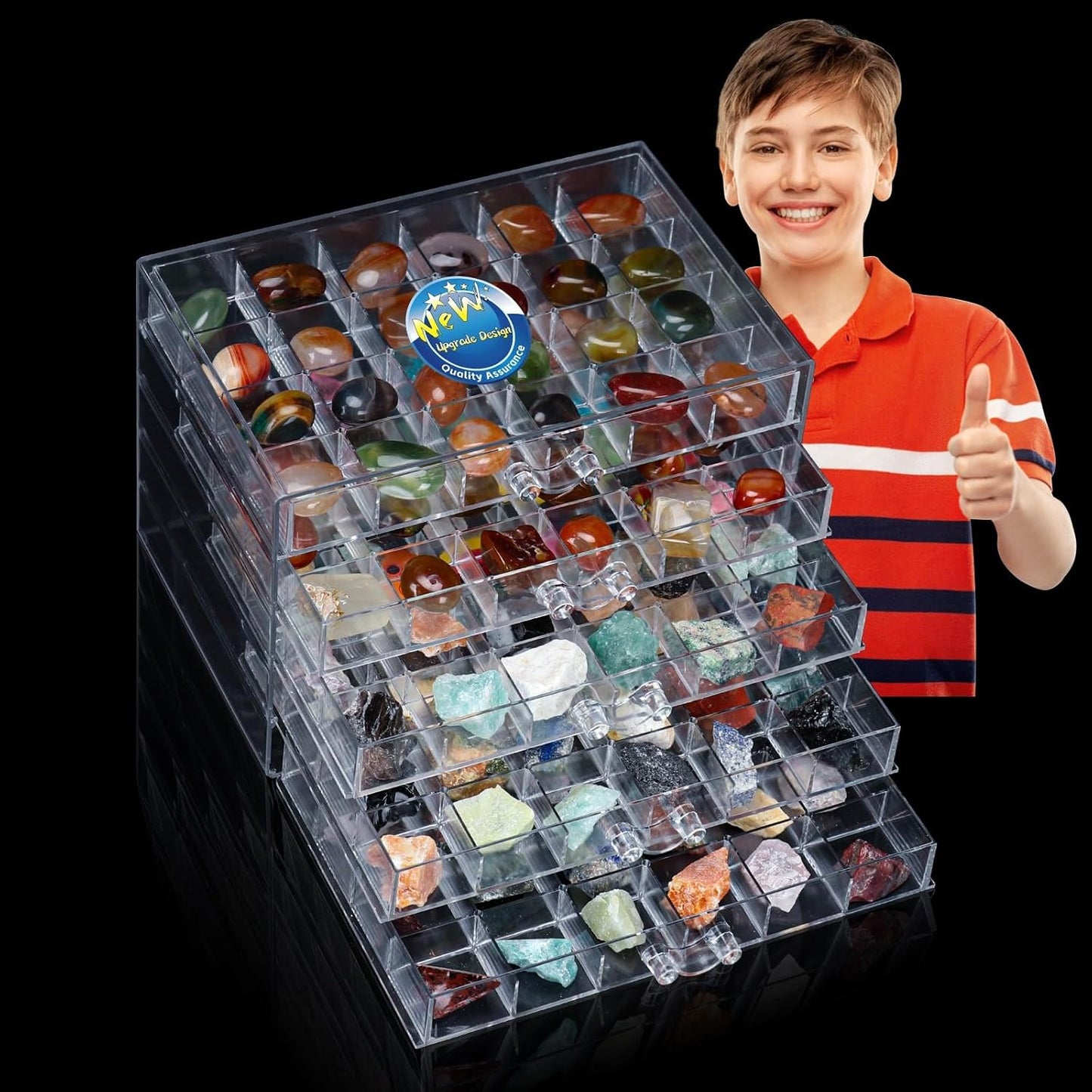Rock Collection Box for Kids - Display Case for Collectibles - Storage and Display Shelf - Generation 2