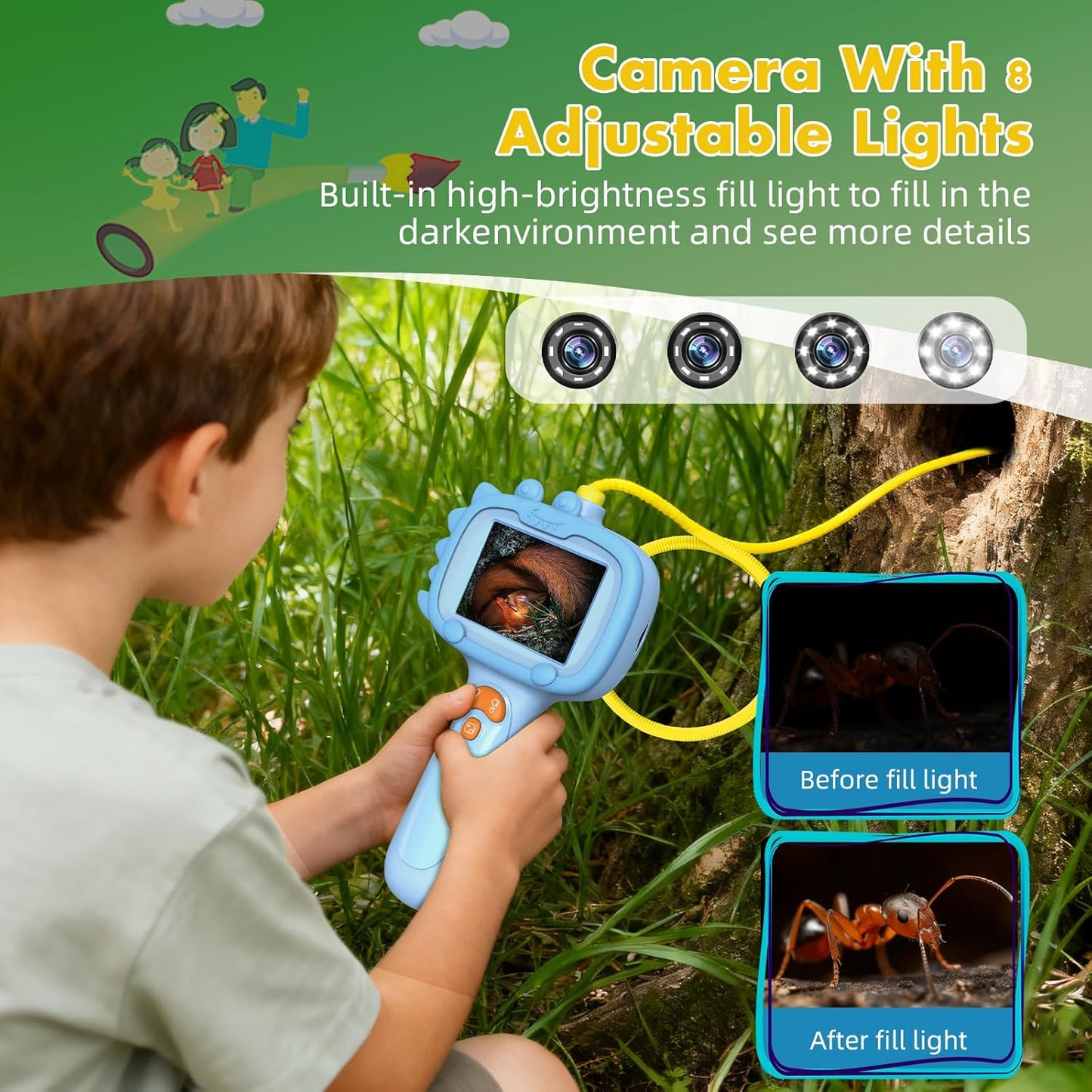 Daxiongmao Borescope Camera with Light for Kids | STEM Science Educational Toy for 3 4 5 6 7 8 Years Old Boys & Girls | Birthday Gift for Outdoor Adventures & Nature Discovery（Blue）