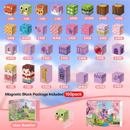 150pcs Magnetic Blocks,Magnetic Building Blocks STEM Toys for Kids Ages 3+,Magnet Tiles with Forest Animals Blocks Set, Educational Sensory Toys for Toddlers,Boys & Girls–Creative Game Gift