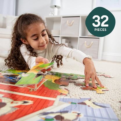 Melissa & Doug Busy Barn Shaped Jumbo Floor Puzzle, 32-Piece Barn-Shaped Jigsaw Puzzle with Farm Animals, 3 x 2 Foot Toddler Puzzles for Kids Ages 3+