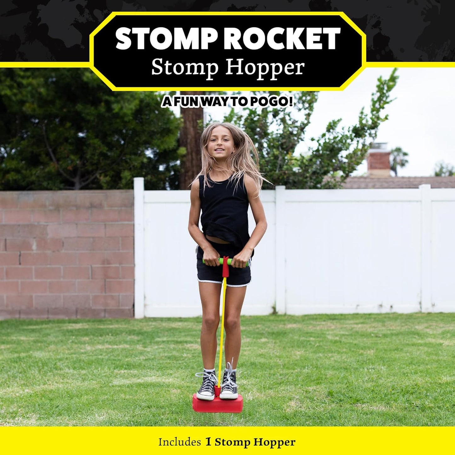 Dueling Stomp Hopper Pogo Stick - Jump, Bounce & Squeak Foam POGO Jumper for Kids - Toddler Pogo Stick with Soft Grips & Stretchy Bands - STEM Indoor & Outdoor Toys for 3-5 Year Olds