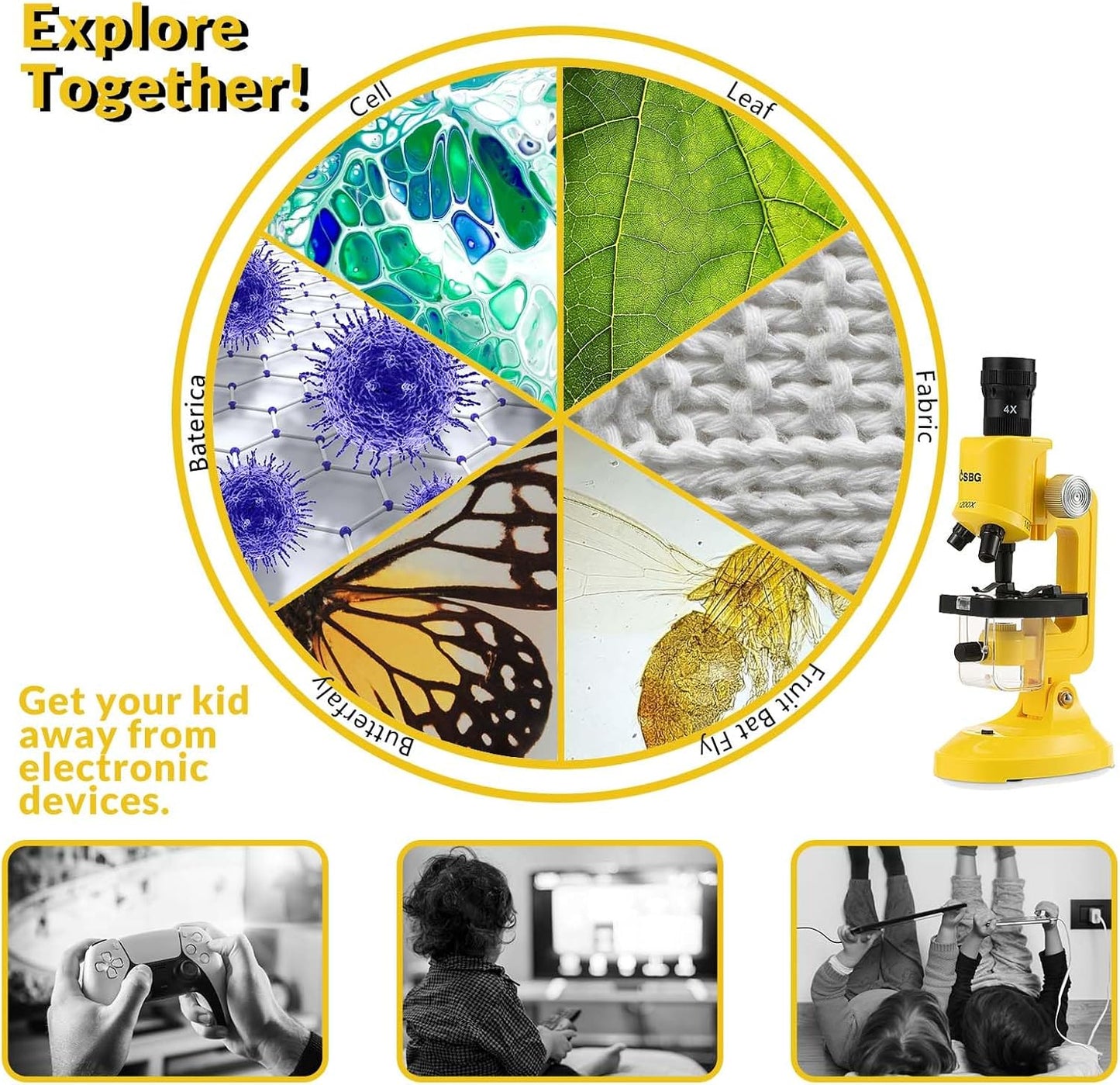 Little World Microscope for Kids, 100x 400x and 1200x Science Kits for Kids Age 5-7 Age 8-12, Microscope Beginner Kit with LED, Learning Resources Toys, Science Experiment STEM Kits for Boys Girls