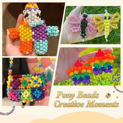 Dowsabel 4800PCS Pony Beads Bulk, 24 Colors Kandi Beads 6x9mm Large Hole for Friendship Bracelets, Jewelry Making, Hair Braiding, DIY Art Craft Gifts - Shockproof Protective Gift Packaging