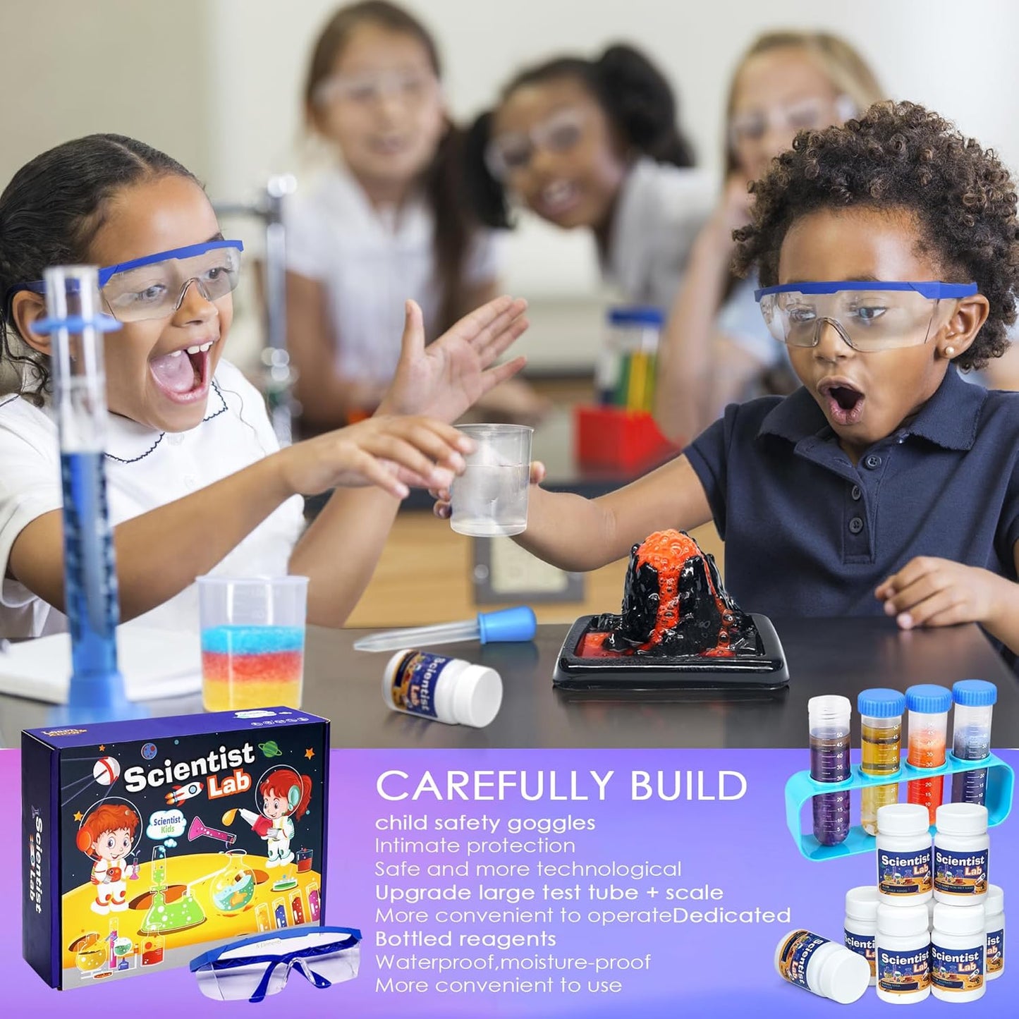Educational Science Kit for Kids - 56 Science Lab Experiments with Lab Coat Scientist Costume, Science Kits for Kids Age 6-8-10-12, 70+ PCS DIY Stem Projects, Educational Toys for Girls Boys