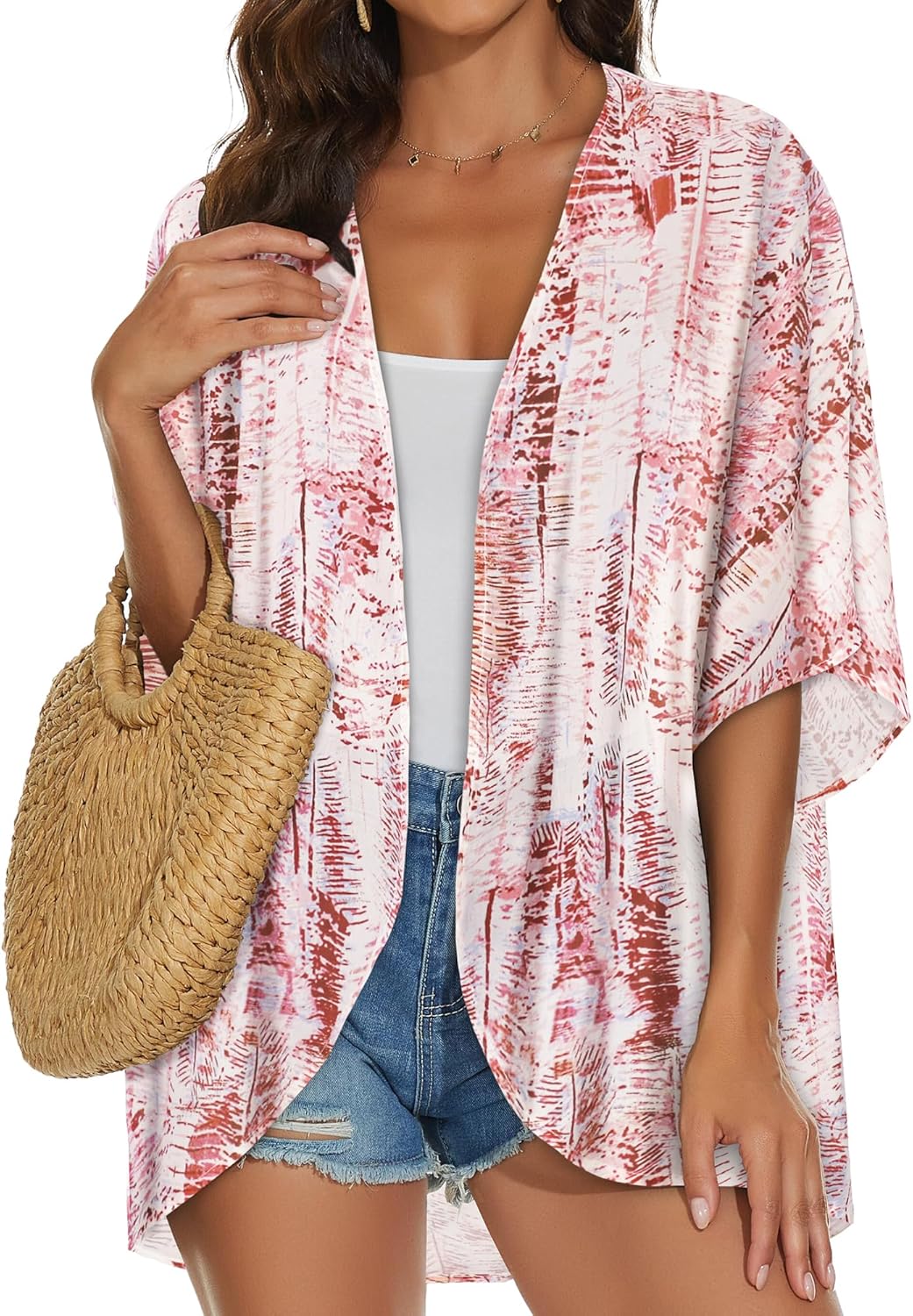 Womens Kimono Cardigans Beach Cover ups Swimwear Puff Sleeve Loose Casual Summer Tops 2026
