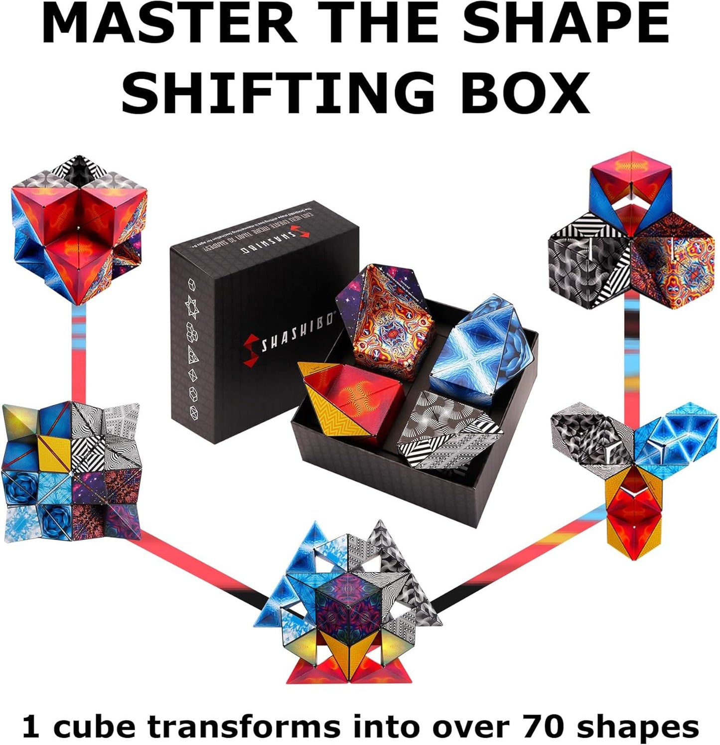 Shashibo Shape Shifting Box - Award-Winning STEM Fidget Toy with Ultra Strong Magnets - Puzzle Cube Transforms Into 100+ Shapes, Perfect Sensory Gift for Kids, Teens, and Adults (Blue Planet)