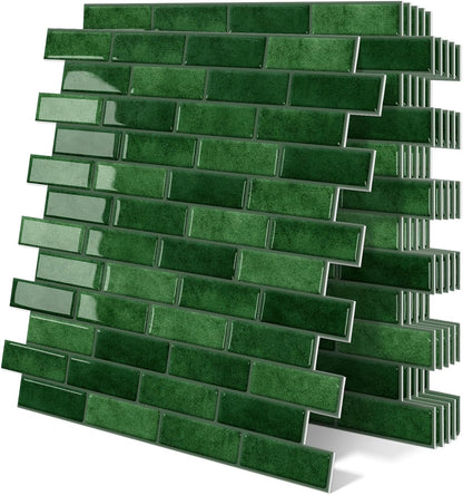 Thick Green Peel and Stick Tile Backsplash 12"x12" Self Adhesive Wall Marble Tiles for Kitchen (10-Sheet)