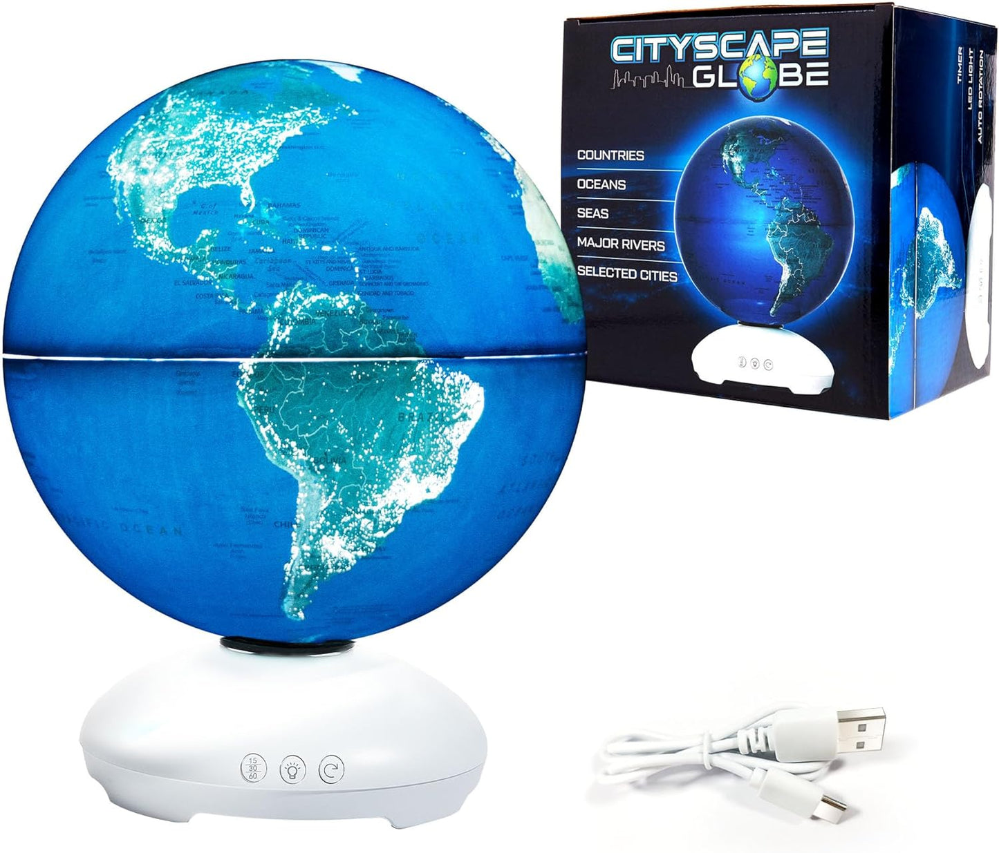 USA Toyz Illuminated Globe for Kids Learning- 3-in-1 STEM Globes of the World with Stand, Constellation Map, Built-in LED Night Light Desk Globe Lamp, Non-Tip Metal Base, 9.75” Tall, 7 Inch Diameter