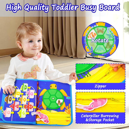 Letoya Toddler Busy Board, Farm Busy Book Montessori Toys for Toddlers, Sensory Board Learning Toy Educational Activity Books Birthday for Girls Boys, Travel Toys for Airplane Car