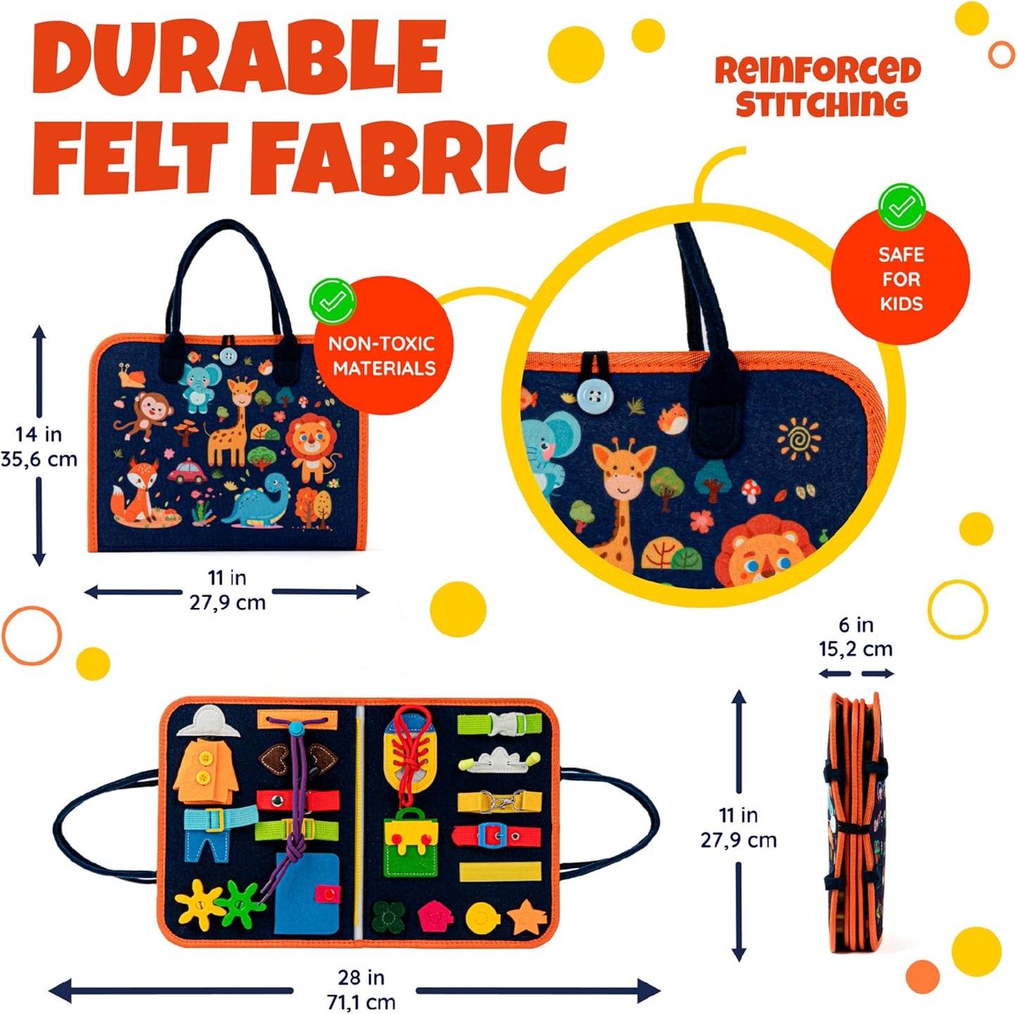Ibenji Montessori Busy Book for Toddlers – Sensory Learning Toy with Zippers, Buckles, Letters, Numbers & Puzzles – Travel Quiet Book for Airplane & Car
