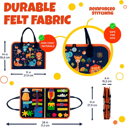 Ibenji Montessori Busy Book for Toddlers – Sensory Learning Toy with Zippers, Buckles, Letters, Numbers & Puzzles – Travel Quiet Book for Airplane & Car