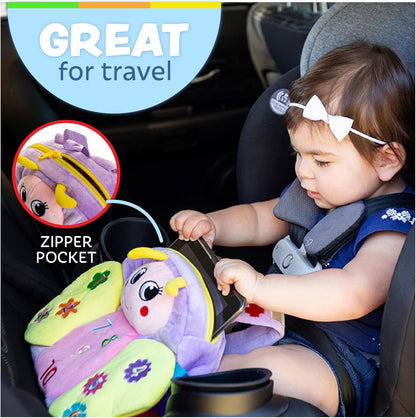Buckle Toys - Blossom Butterfly Activity Backpack - Educational Learning Toy - Must Have for Long Car Trips - Zippered Pouch for Storage - Great Gift for Toddlers, Girls and Kids