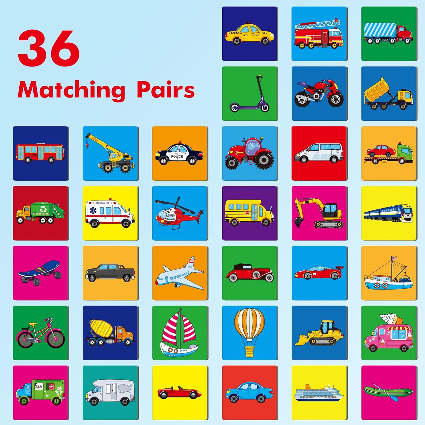 Hebayy 72 PCS Memory Matching Game, Real Animal Matching Cards for Toddlers 36 Pairs Memory Cards for Preschool 4 5 6 Years Old