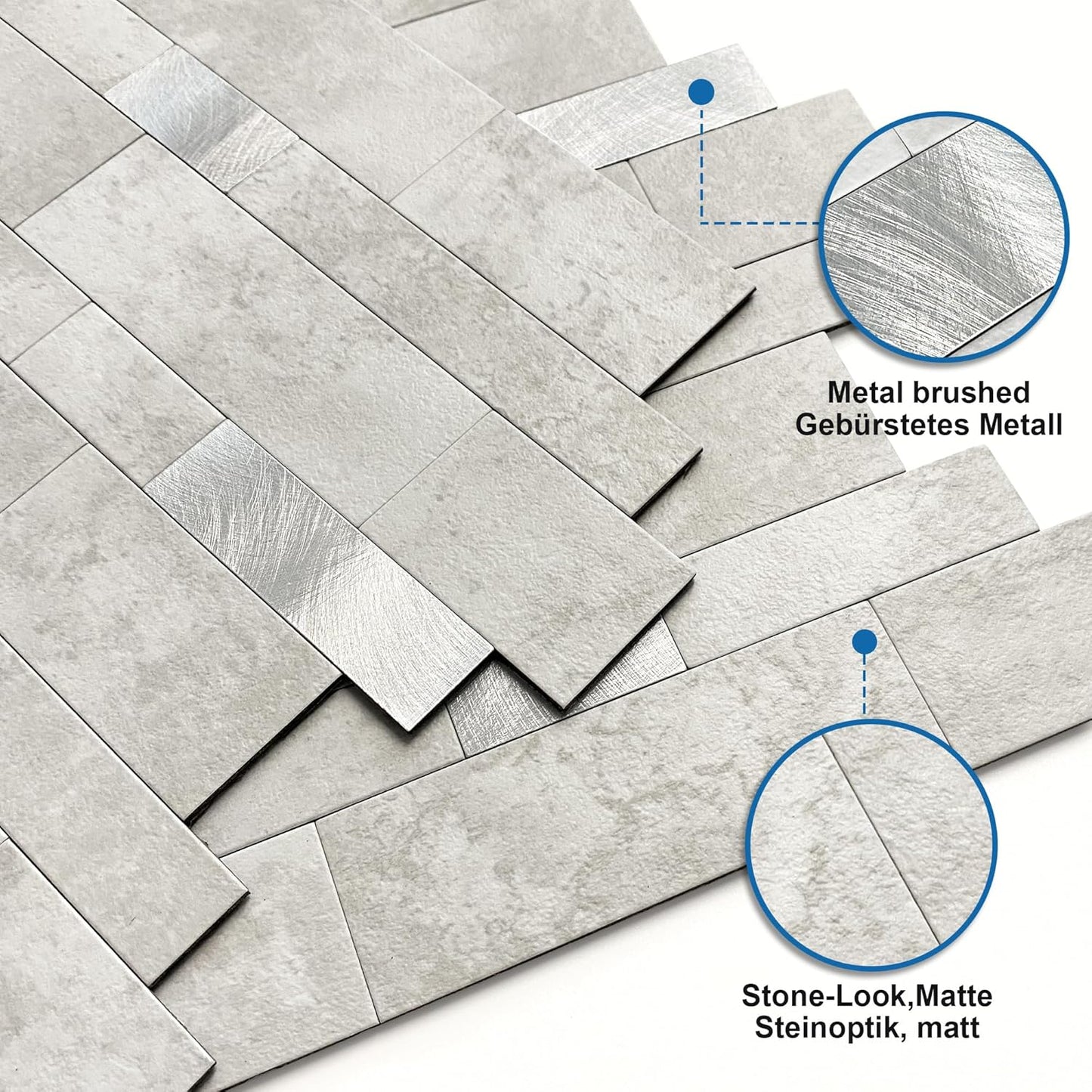 MOFIT Backsplash Tile for Kitchen Peel and Stick Stone Matte Finish,Bathroom Tiles Stickers 3D Wall Panel Linear Mosaic Marble Backsplash Waterproof(5sheets,Blue Green Gray)