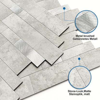 MOFIT Backsplash Tile for Kitchen Peel and Stick Stone Matte Finish,Bathroom Tiles Stickers 3D Wall Panel Linear Mosaic Marble Backsplash Waterproof(5sheets,Blue Green Gray)