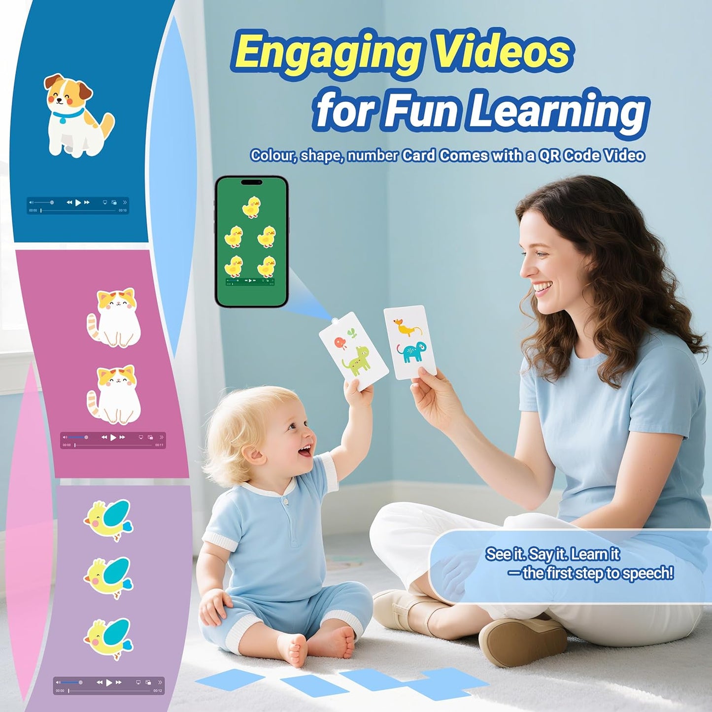 Thick Video Flash Cards for Toddlers- Color, Shape, Number Cards- 9 Fun Games for Toddlers, Speech Therapy Material Picture Cards, Preschool Learning Activities, Montessori
