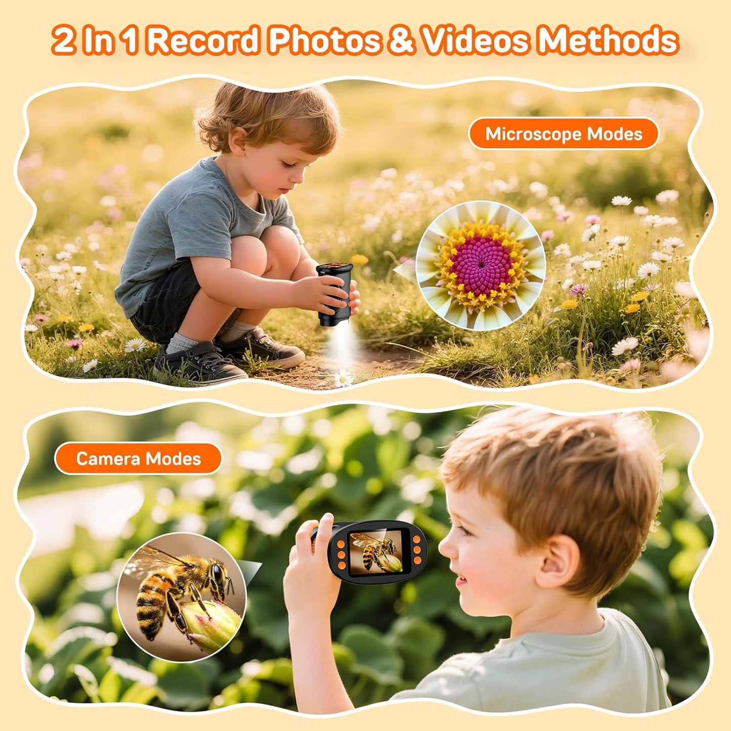 1000X Digital Handheld Microscope for Kids with 2.0" IPS Screen, Outdoor Toys Portable STEM Science Lab Gifts, Rechargeable Pocket Microscope Educational Toy for Boys & Girls Age 4-6 8-12, Orange