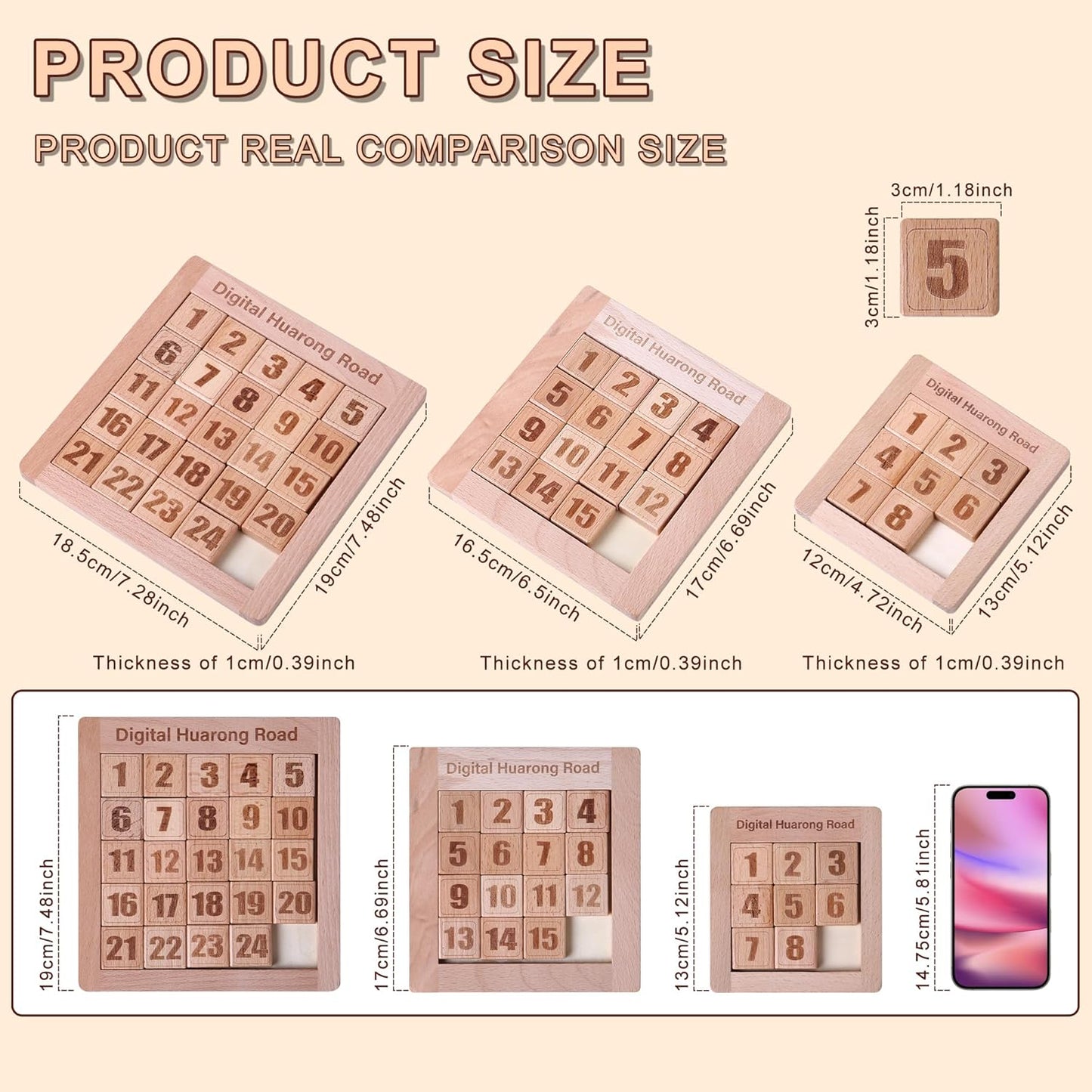 AIUAZA Wooden Number Sliding Puzzle，Brain Teasers Toy Tangram Slide Puzzle Game，Sequential Puzzles Board Game，Educational Toys for Kids and Adults（Number 1-24）
