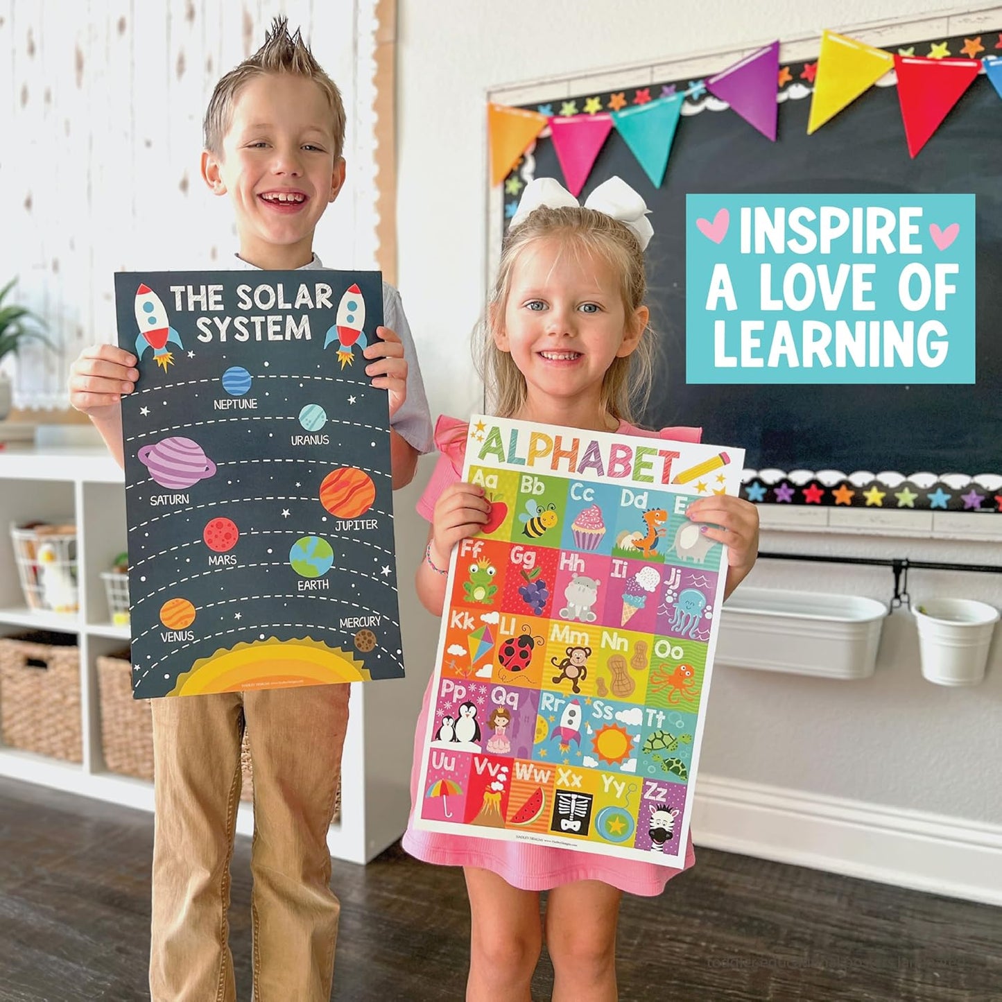 Hadley Designs 16 Educational Posters for Toddler Learning Activities - Alphabet Daycare Essentials, Laminated Pre-K Posters for Toddlers 1-3, Preschool Learning Activities, Chalkboard Classroom Decor