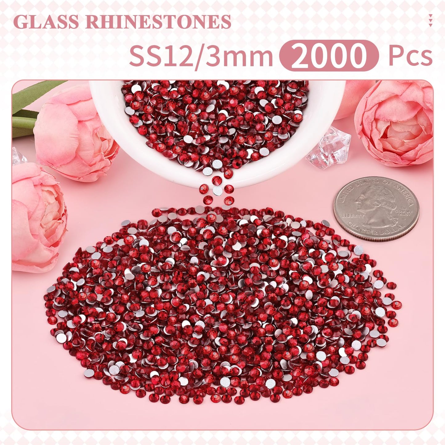 5000PCS SS6/2mm Glass Crystal Rhinestones (Clear), Bedazzling Flatback Rhinestones for Crafting DIY Crafts Nail Art Makeup Decoration, Gems Diamond Charms for Tumbler Shoes Clothing Mug