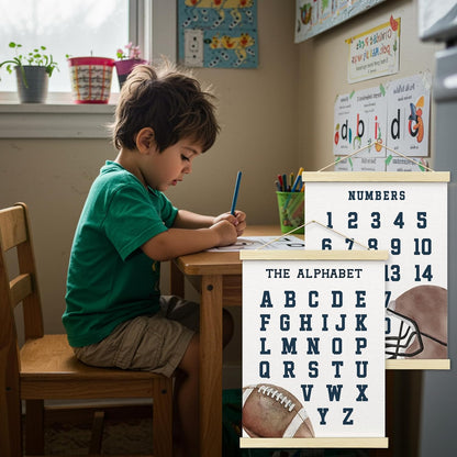 BONETAT Numbers alphabet poster for Nursery Toddlers, Play Room Wall Decor, ABC Wall Chart, Wall Hanging Decor for Toddler Playroom Decor Kids Wall Decor, Wooden Alphabet Banner-A02