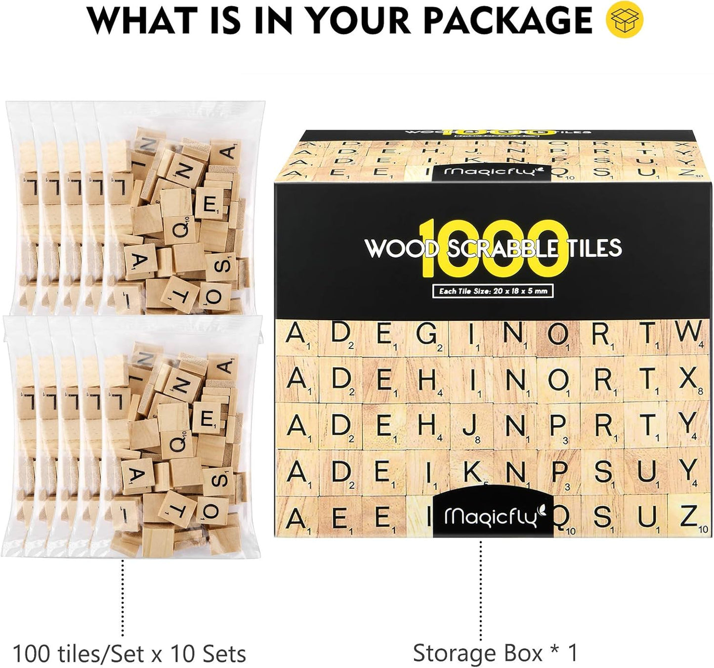 Magicfly 500 Pieces Letter Tiles, Wooden Scrabble Tiles for Crafts, A-Z Capital Wood Letters for Crafts, Spelling,Scrabble Crossword Game