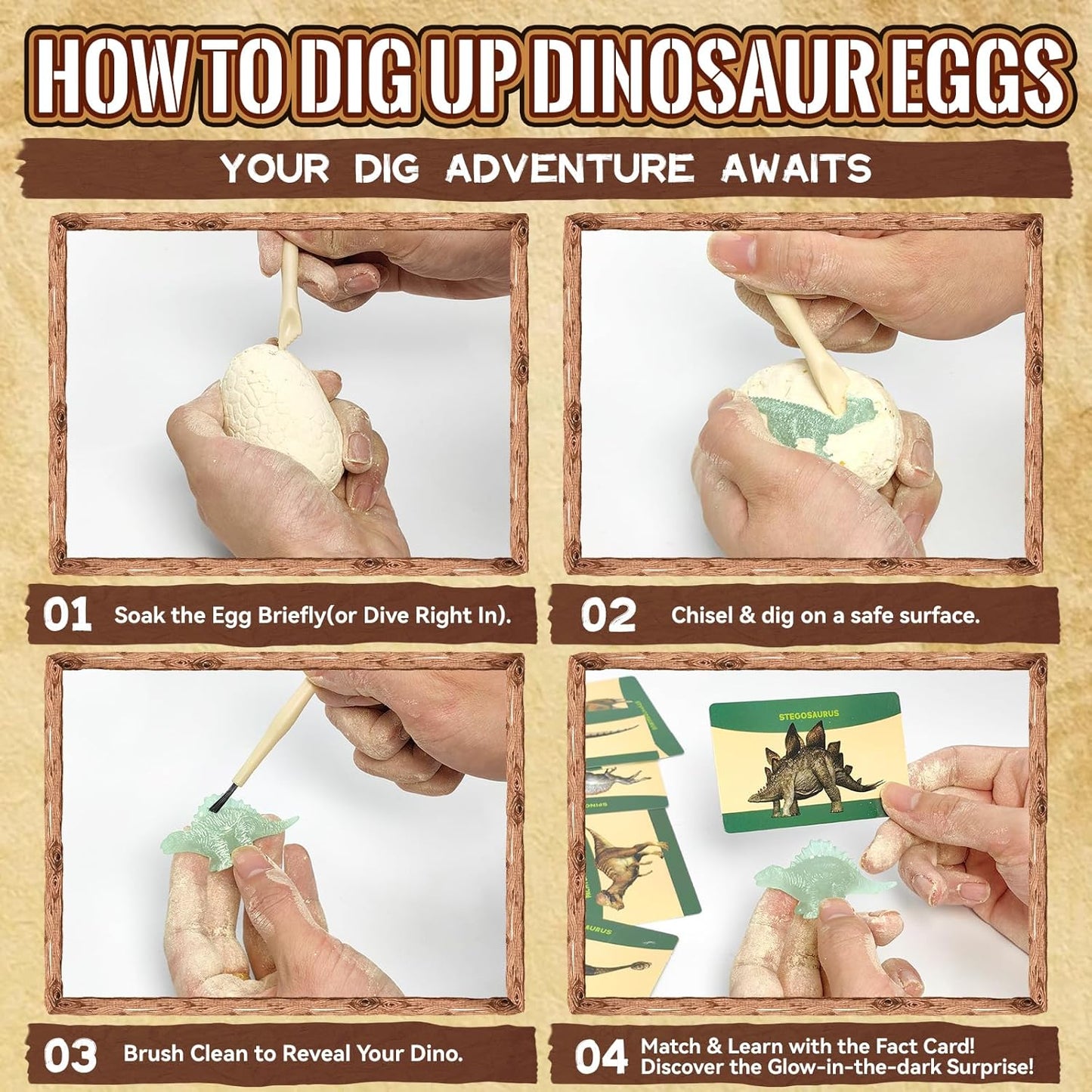 Dinosaur Egg Excavation Dig Kit for Kids - 12Pack Easter Basket Stuffers, Glow in The Dark Dino Easter Eggs, Dinosaur Toys Easter Gift for 3 4 5 6 7 8 Year Old