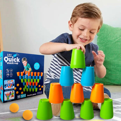 3-in-1 Cup Stacking Set; Toddler to Young Kids Quick Stacking Cups Game; Montessori Stackable Cups to Develop Hand-Eye Coordination, Motor Skills and Creative Play; Stack Cups and Ball Game; Ages 3+
