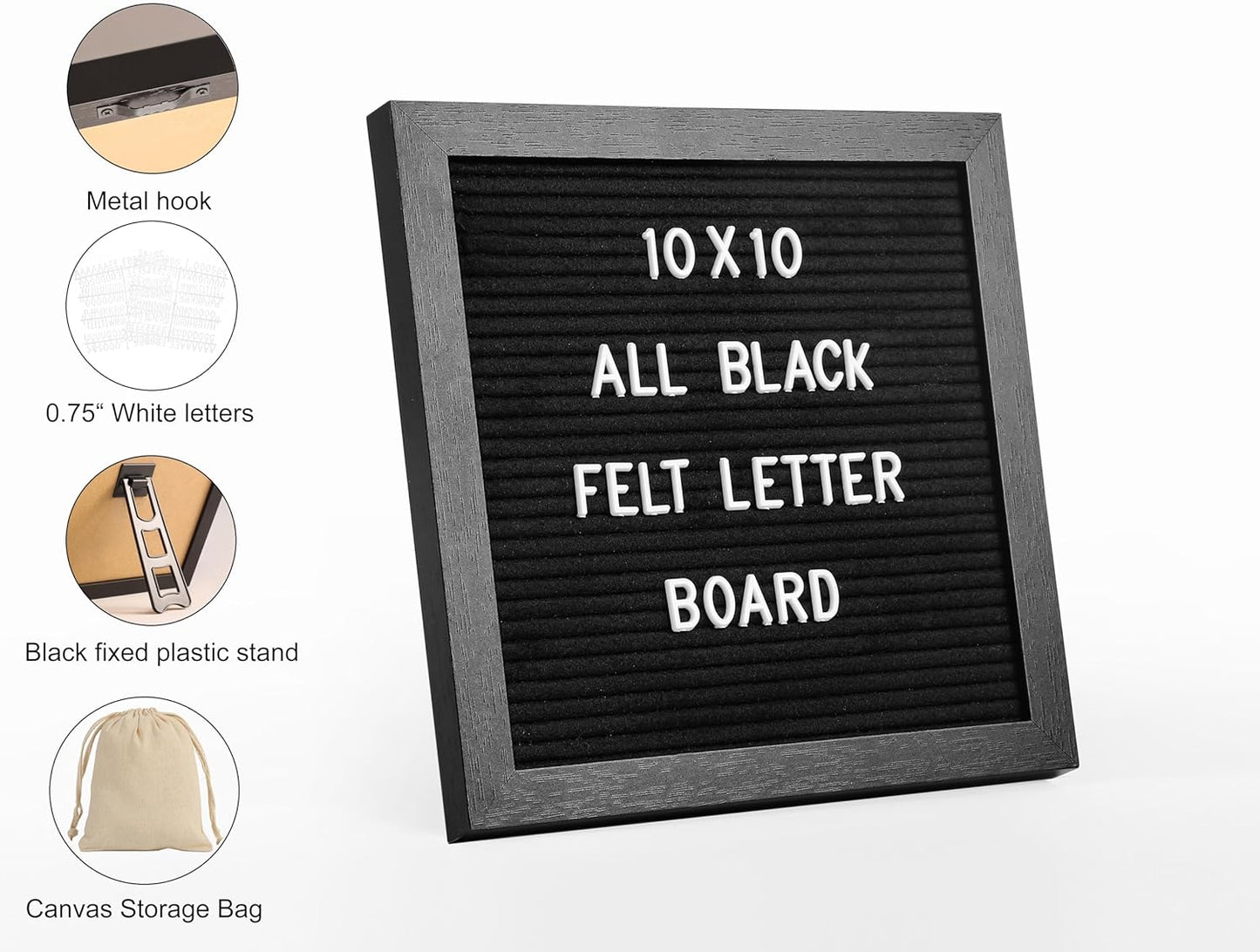 Felt Letter Board Message Board 10x10inch with Stand,Pre-cut&Sorted 805pcs White,Blue&Pink Changeable Letters+Weeks &Months Cursive Words,Word board Sign board with Sorting Tray&Gift Box(Gray)