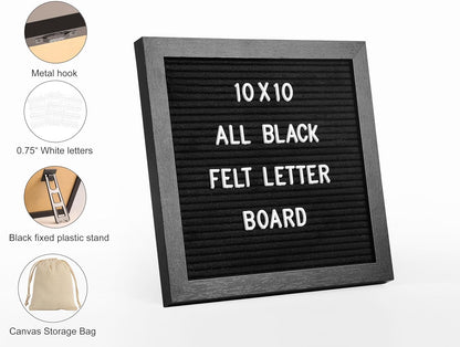 Felt Letter Board Message Board 10x10inch with Stand,Pre-cut&Sorted 805pcs White,Blue&Pink Changeable Letters+Weeks &Months Cursive Words,Word board Sign board with Sorting Tray&Gift Box(Gray)