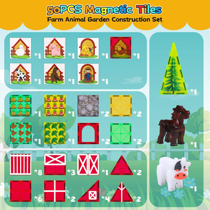 SKTMYY Magnetic Tiles Construction Toys with Road & Crane & Marble Run, Double-Sided Fire Station & Building Magnet Tiles for Kids Ages 4-8, STEM Magnetic Blocks Gifts for 3 4 5 6 7 8 Year Old Boys