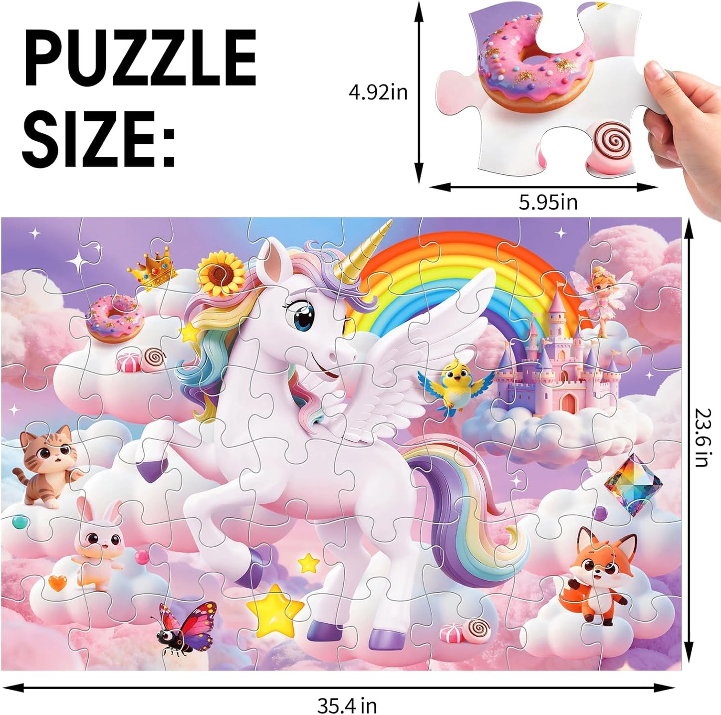Jumbo Floor Puzzle for Kids,48 Piece Unicorn Large Jigsaw Puzzles,Cute Puzzle for Toddler Ages 3-5,Fun Educational Toy Easter Gift for Boys & Girls Ages 4-8