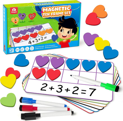 Coogam Magnetic Ten-Frame Set, Math Manipulative EVA Number Counting Games, Montessori Educational Toy Gift for Kindergarten Classroom Kids 3 4 5 Year Old