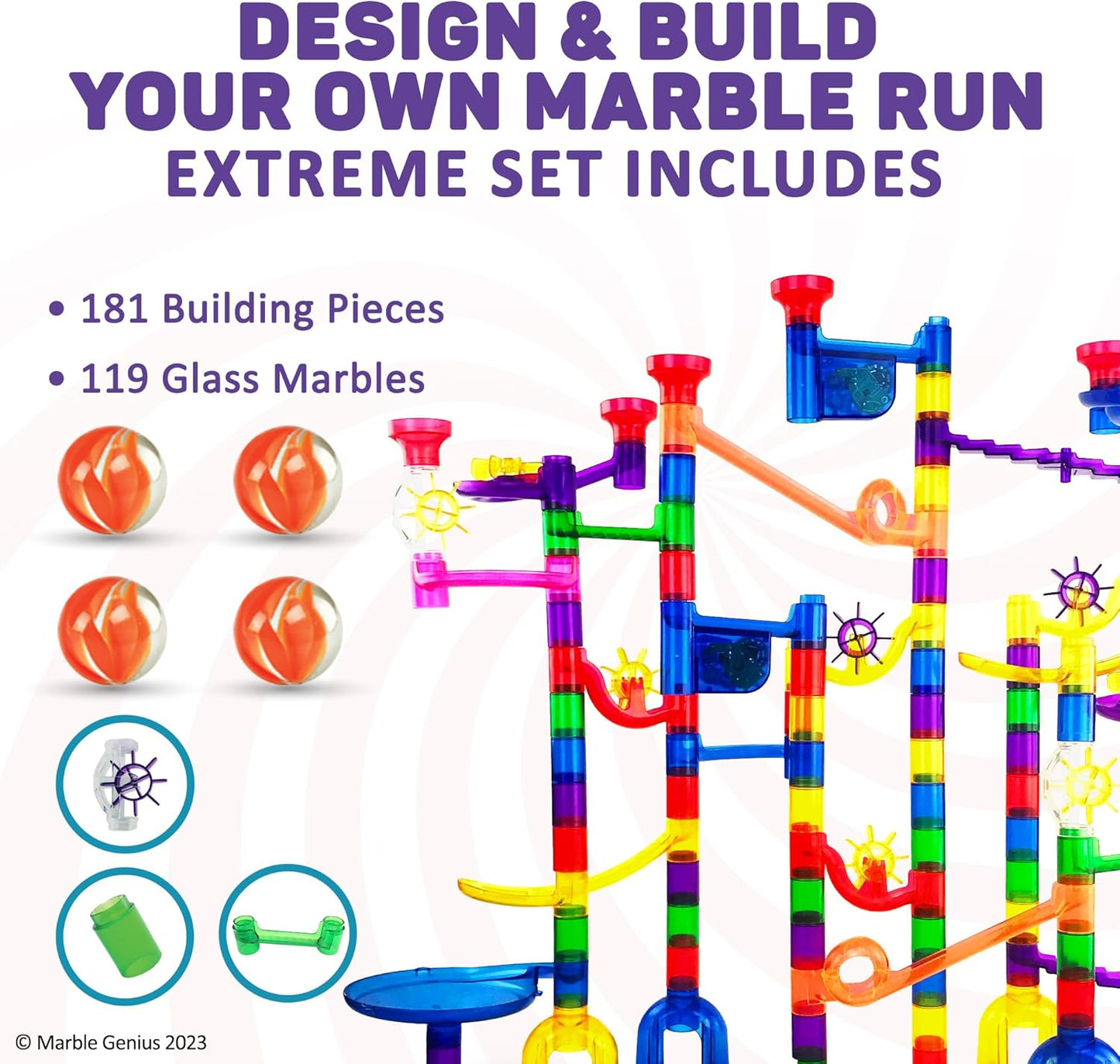 Marble Genius Marble Run Super Set, STEM Toys & Maze Construction Building - 150 Translucent Track Pieces & Glass Marble for Family, Kids Toddlers Ages 4-8 - Fun Holiday Creative Gifts