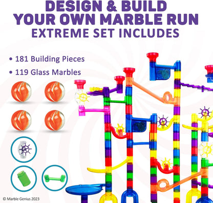 Marble Genius Marble Run Super Set, STEM Toys & Maze Construction Building - 150 Translucent Track Pieces & Glass Marble for Family, Kids Toddlers Ages 4-8 - Fun Holiday Creative Gifts