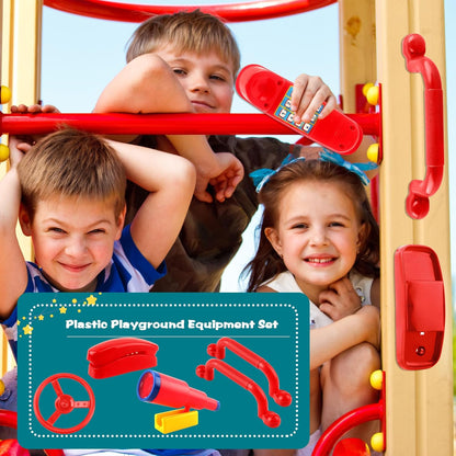 5 Pack Kids Playground Accessories Set Swingset Steering Wheel Plastic Telescope Safety Handles Telephone Toy for Outdoor Playhouse Playset (Color Set 4)